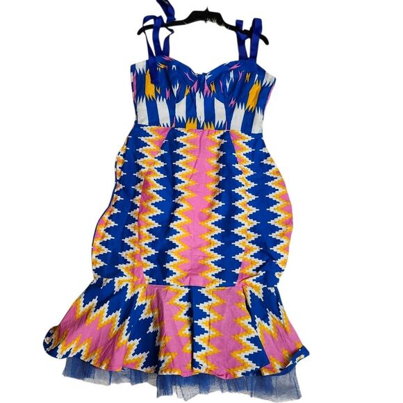 True Fond Akai Kente Dress African Mermaid‎ Gown Traditional Wedding Gown Sz Lg - Picture 2 of 11